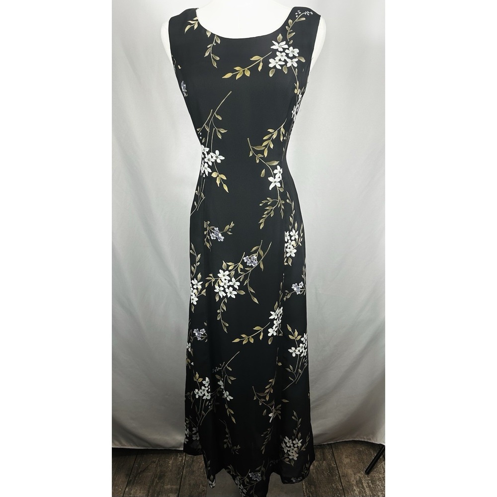 Vintage Dark Floral Maxi Dress Size 8 90s Boho Fairy Grunge Whimsigoth Phoebe